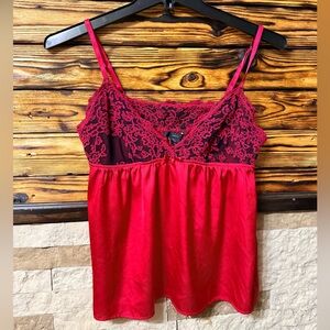 Tahari Red Lace Trim Satin Camisole Size Large